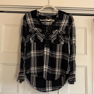 Express Women's Black and White Checkered Button Down Shirt